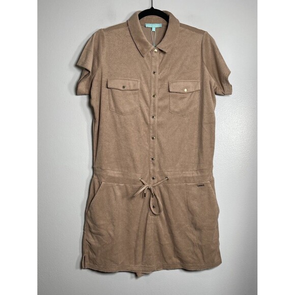 MELISSA ODABASH Cheryl Playsuit Romper Large Almond Beige Brown NEW Lounge Swim - Picture 2 of 13